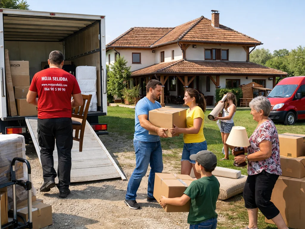 Istovar selidbenih stvari ispred kuće u Srbiji