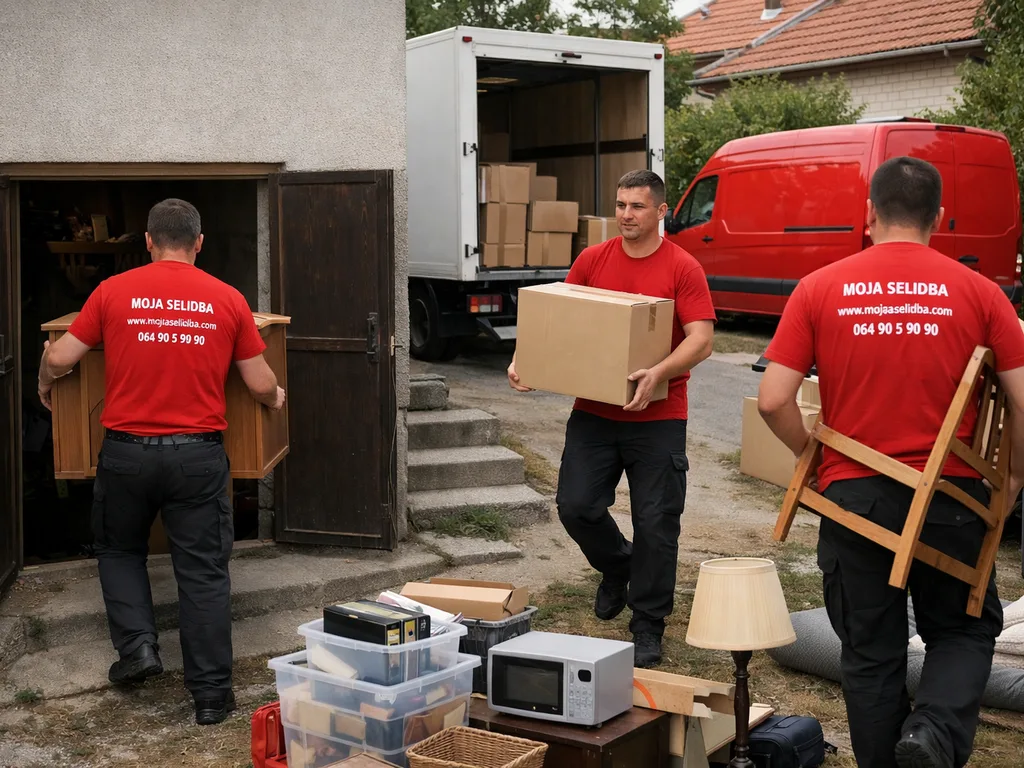 Selidba kuće sa podrumom u Požarevcu – radnici sortiraju i iznose stvari iz podruma na dvorište