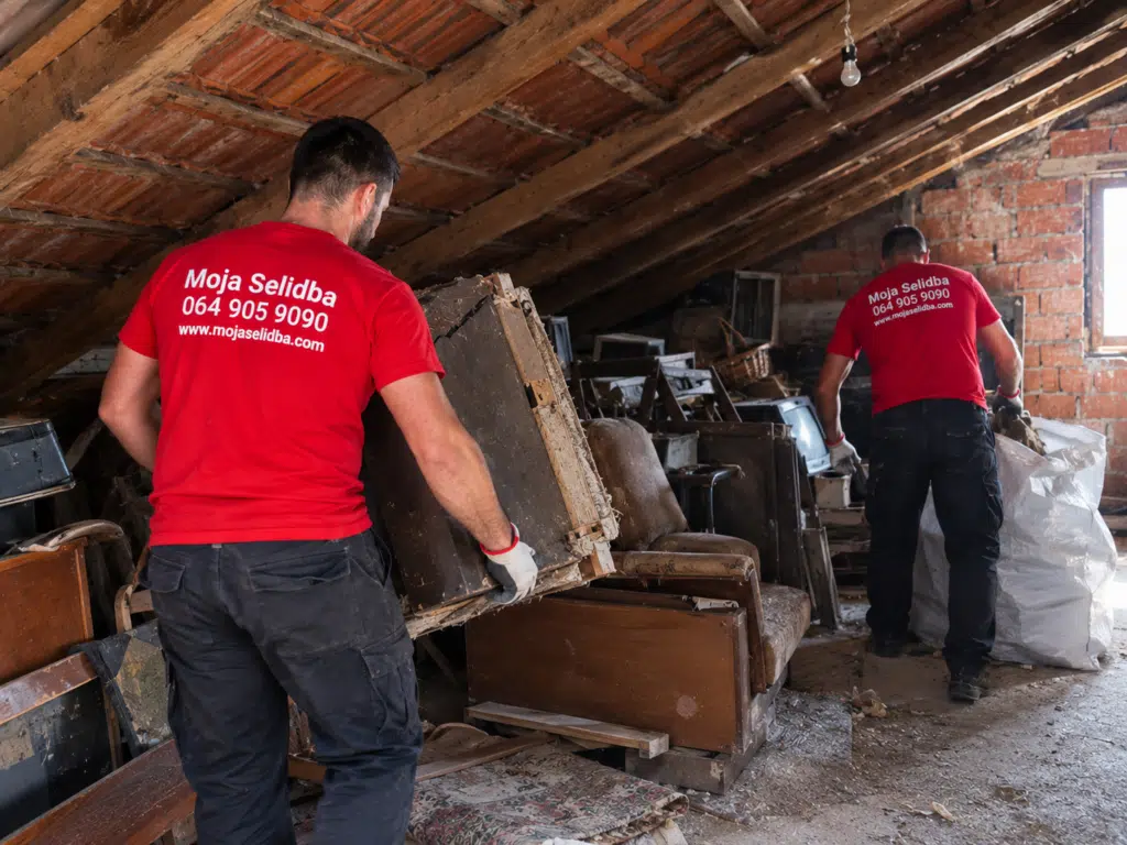 Radnici Moja Selidba raščišćavaju potkrovlje i pripremaju stari nameštaj za odvoz