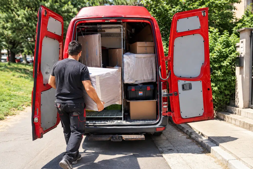 Pažljiv utovar zaštićenog nameštaja u vozilo za bezbedan transport