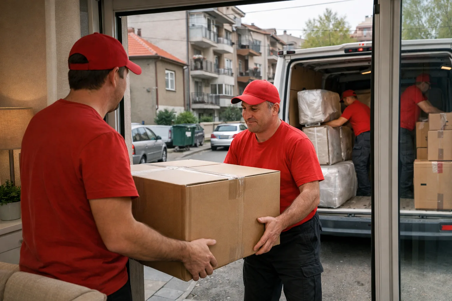 Skladište sa uredno spakovanim i označenim kutijama spremnim za međunarodnu selidbu