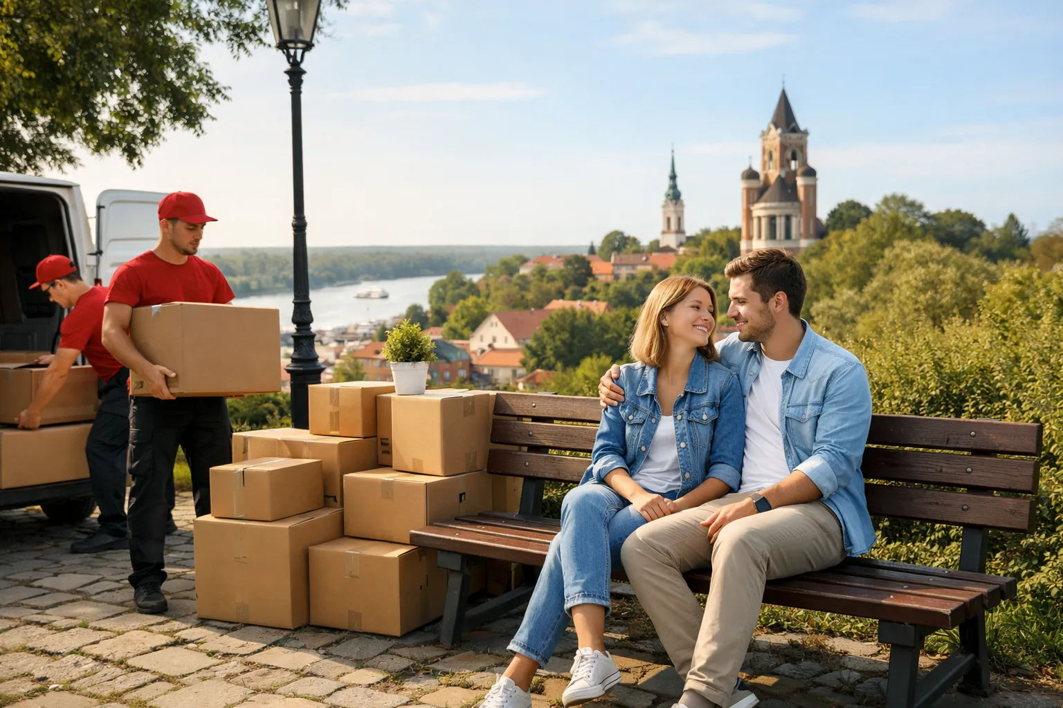 Par u parku u Zemunu sa kutijama, simbol uspešne adaptacije nakon selidbe